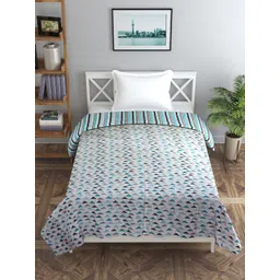 Trance home Linen Blue Black Triangles 210 GSM Pure Cotton Reversible Single Bed Size Dohar-image-1