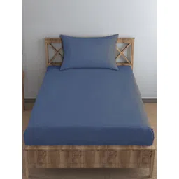 Trance Home Linen Blue Cotton 300 TC Fitted Single Bedsheet Set- 1.9 m x 92 cm-image-23