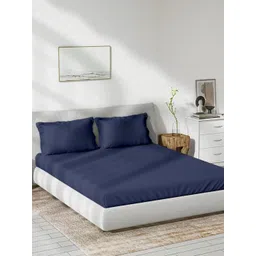 Trance Home Linen Blue Cotton 300 TC King Bedsheet Set 1.98 m x 1.2 m-picture-33