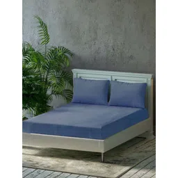 Trance Home Linen Blue Cotton 300 TC Queen Bedsheet Set- 2.18 m x 2.64 m-image-24