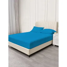 Trance Home Linen Blue Fitted Cotton 400 TC King Bedsheet With 2 Pillow Covers-picture-13
