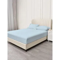 Trance Home Linen Blue Fitted Cotton 400 TC Single Bedsheet With 1 Pillow Cover-picture-27