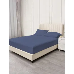 Trance Home Linen Blue Fitted Cotton 400 TC Single Bedsheet With 1 Pillow Cover-picture-20
