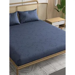 Trance Home Linen Blue Floral 300 TC Egyptian Cotton Fitted King Bedsheet Set-1.98mX1.98m-picture-30