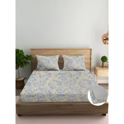 Trance Home Linen Blue Floral Printed 210 TC Cotton Fitted Queen Bedsheet Set 1.98m x 1.2m-image-35