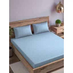 Trance Home Linen Blue Geometric 300 TC Single Bedsheet with 1 Pillow Covers-image-48