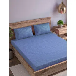 Trance Home Linen Blue Geometric 300 TC Single Bedsheet with 2 Pillow Covers-image-47