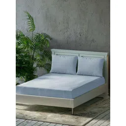 Trance Home Linen Blue Pure Cotton 300 TC Queen Size Bedsheet Set 1.90 m x 1.52 m-image-22