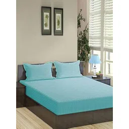 Trance Home Linen Blue Striped Pure Cotton 200 TC King Bedsheet Set-2.74 m x 2.74 m-image-36