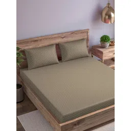 Trance Home Linen Brown Geometric 300 TC Single Bedsheet with 2 Pillow Covers-picture-28