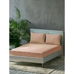 Trance Home Linen Brown Pure Cotton Fitted 300 TC Queen Bedsheet Set 1.91 m x 1.83 m-picture-39