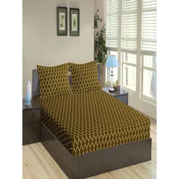 Trance Home Linen Dori Forest Green 200 TC Queen Fitted Bedsheet with 2 Pillow Covers-picture-12