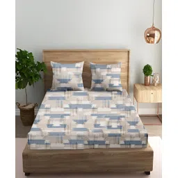 Trance Home Linen Echo Blue Cotton 180TC Queen Flat Bedsheet 2 Pillow Covers-picture-11