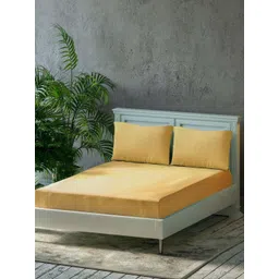 Trance Home Linen Gold Pure Cotton 300 TC Queen Size Fitted Bedsheet Set 1.90 m x 1.52 m-picture-38