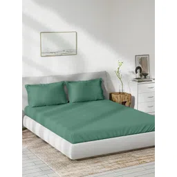 Trance Home Linen Green 300 TC Queen Bedsheet with 2 Pillow Covers-picture-11