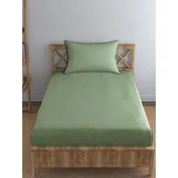 Trance Home Linen Green Pure Cotton 300 TCFitted Single Bedsheet Set 1.83 m x 0.76 m-picture-29