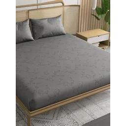 Trance Home Linen Grey Floral Printed 300 TC Single Bedsheet Set 1.37 m x 2.28 m-picture-41