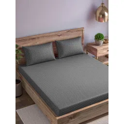 Trance Home Linen Grey Geometric 300 TC King Bedsheet with 2 Pillow Covers-picture-25