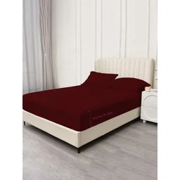 Trance Home Linen Maroon 400 TC Queen Fitted Bedsheet with 2 Pillow Covers-picture-28