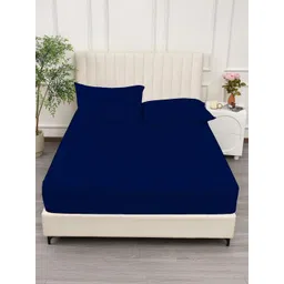 Trance Home Linen Navy Blue Fitted Cotton 400 TC Queen Bedsheet With 2 Pillow Covers-picture-35