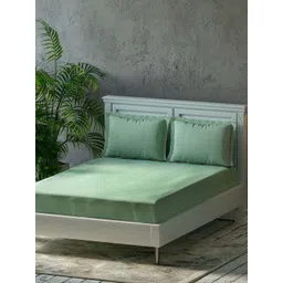 Trance Home Linen Olive Green 300 TC Pure Cotton Flat Queen Bedsheet & 2 Pillow Covers-picture-32