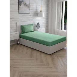 Trance Home Linen Olive Green 300 TC Pure Cotton Single Flat Bedsheet With 1 Pillow Cover-picture-16