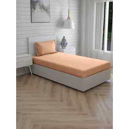 Trance Home Linen Peach-Coloured 300 TC Pure Cotton Fitted Single Bedsheet & Pillow Cover-picture-41