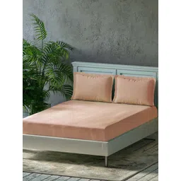 Trance Home Linen Peach-Coloured 300 TC Pure Cotton King Flat Bedsheet & 2 Pillow Covers-picture-19
