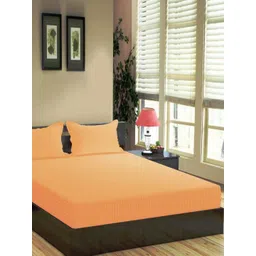 Trance Home Linen Peach Striped Pure Cotton 200 TC Queen Bedsheet Set-1.98 m x 1.52 m-picture-21