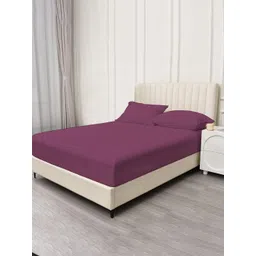 Trance Home Linen Purple Fitted Cotton 400 TC King Bedsheet With 2 Pillow Covers-picture-35