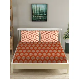 Trance Home Linen Red & Beige Floral 210 TC King Bedsheet with 2 Pillow Covers-picture-40