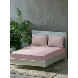 Trance Home Linen Rose 300 TC Cotton Fitted King Bedsheet Set- 1.98 m x 1.82 m-picture-17