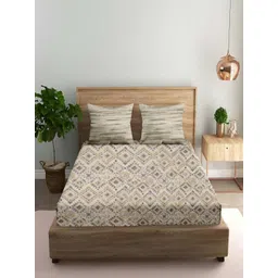 Trance Home Linen Taupe Printed Cotton 180 TC King Bedsheet Set- 2.74 m x 2.74 m-picture-16