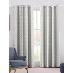 Trance Home Linen White & Grey 2 Pieces Striped Cotton Door Curtains-picture-52