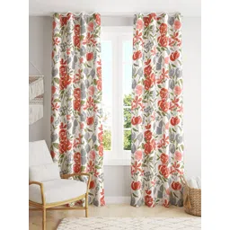 Trance Home Linen White & Red 2 Pieces Floral Printed Cotton Window Curtains-picture-10