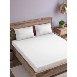 Trance Home Linen White Geometric 300 TC King Bedsheet with 2 Pillow Covers-picture-34