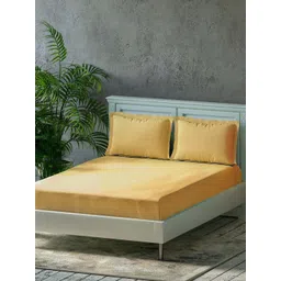 Trance Home Linen Yellow 300 TC Pure Cotton Fitted King Bedsheet With 2 Pillow Covers-picture-35