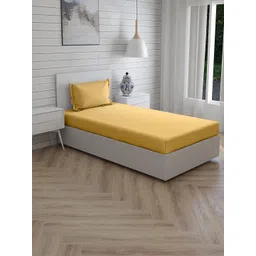 Trance Home Linen Yellow 300 TC Pure Cotton Fitted Single Bedsheet & Pillow Cover-picture-27