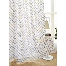 Tranquebar Curtain Co. Cotton Curtains 8 Feet Long, 60-65% Room Darkening, Yellow & Grey Watercolor Chevron Print, 8 Feet Curtains, 8 Feet Curtains, BackTab Loops, Design Raya (244 cm) - Set of 2 image 1