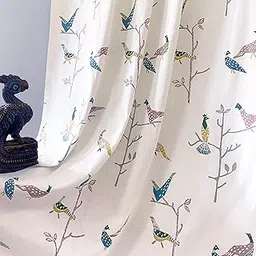 tranquebar curtain co. 100% Cotton, Room Darkening Light-filtering Curtains With Bird Print For Window (With Back Tabs)- 5 Feet, Shiri: Blue & Yellow, Set Of 2 (Length 152 Cm)-picture-13