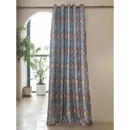 Tranquebar Home Blue & Maroon Geometric Printed Black Out Door Curtains-picture-27