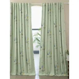 Tranquebar Home Green 2 Pieces Floral Printed Fade Resistant Black Out Window Curtains-picture-37