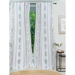 Tranquebar Home Pink & White 2 Pieces Floral Printed Cotton Door Curtain-picture-14
