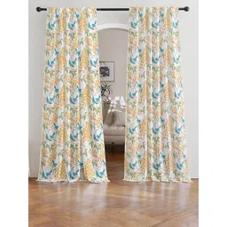 Tranquebar Home White & Blue 2 Pieces Floral Printed Sheer Door Curtain-picture-16