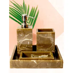 Tranquil Square Set Of 4 Brown Resin Bathroom Accessory-picture-20