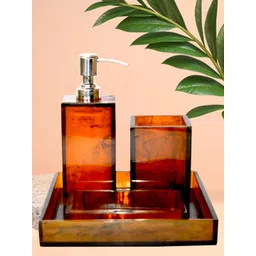 Tranquil square Set of 4 Camel Brown Glossy Bathroom Accessory Set-picture-11