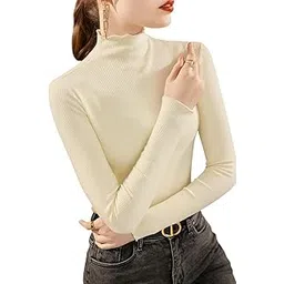 traquila Turtle Neck High Neck Tops T-Shirts for Women | Cotten Blend | Knitted top with Long Sleeves | Casually wear-picture-36