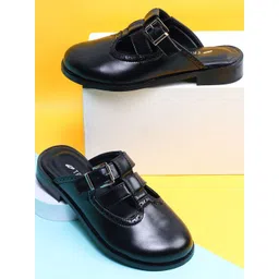 TRASE Women Black Solid Synthetic Casual Mules with Buckles-picture-34