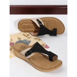 TRASE Women Cream & Black Comfort Flats with Buckles-picture-19