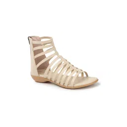 TRASE Women Cream Solid Gladiators Flats image 2